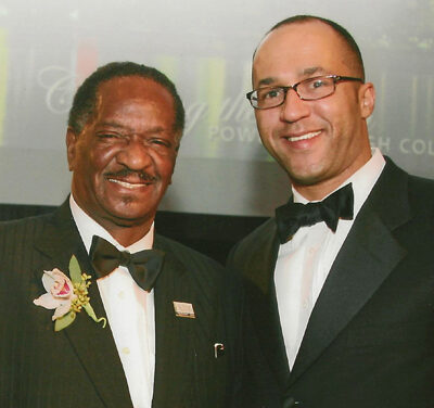 Mike Laux with Illinois Senate President Emil Jones as Mr. Jones accepts his award at Emil Jones, Celebrating a Legacy of Service, in 2008.